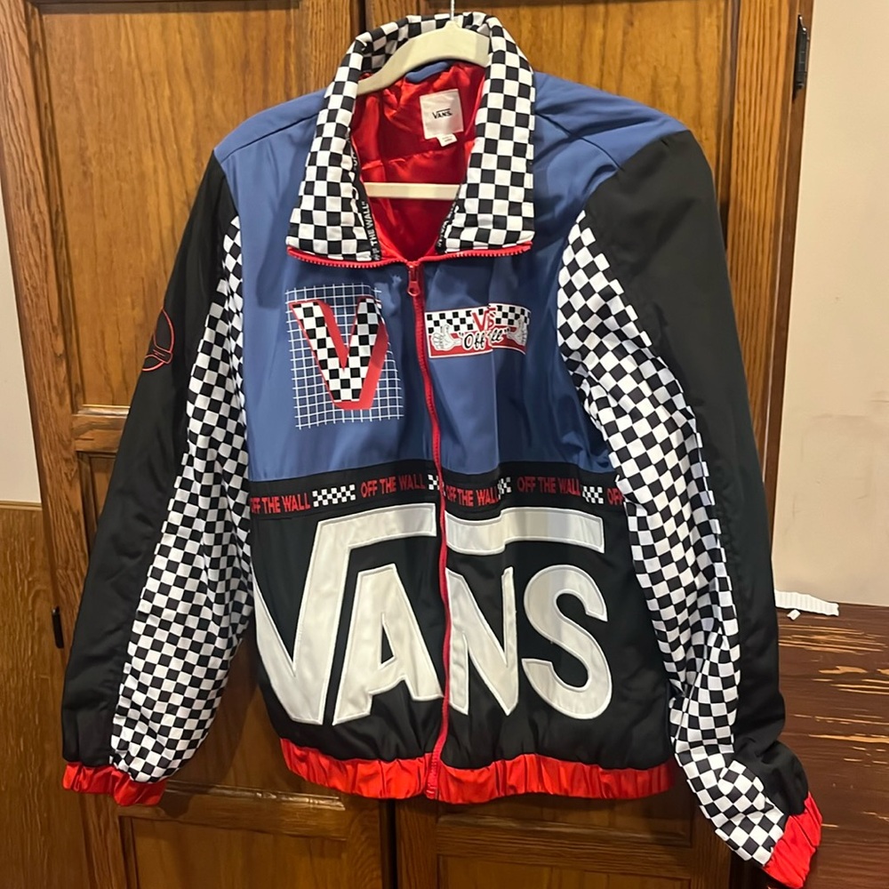 Vans large jacket, blue, white, checkered, red